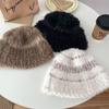 Sombrero de felpa de otoño e invierno con forro polar para mujer, color fresco y dulce, sombrero de caramelo, tejido a mano, protección para las orejas y la cara, sombrero de pescador pequeño