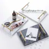 Bandeja de Mármol Natural Estilo Nórdico Tabla de Almacenamiento Plato de Almacenamiento para Cosméticos Asa Dorada Plato para Pasteles, Frutas y Sushi