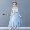 Ropa Infantil Coreana Nueva Hielo y Nieve 2 Vestido de Manga Larga para Niñas Vestido de Princesa Elsa Vestido Largo de Encaje Capa de Actividad