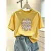 Camiseta de algodón puro para mujer, cuello redondo, manga corta, nueva moda 2026, casual, elegante, rejuvenecedora, color café, para verano