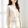 Camisa base lisa de gola alta e manga morcego, luxo leve e estilosa, emagrecedora e versátil para outono e inverno, suéter casual canelado de manga comprida
