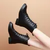 Nuevas Botas Martin Estilo Británico para Mujer, Botas Individuales de Media Caña con Cordones, Tacón Bajo, Piel Suave, Botas de Motocicleta, Con Felpa para Calidez, Zapatos para Mujer