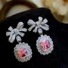 Niche Entry Luxo Redean Cut Powder Zirconium Bow Full Diamond Necklace Women's Pink Gemstone Brincos Ring suit