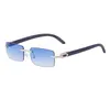 Gafas de sol retro sin montura unisex con brazos de madera incrustados de diamantes, nuevas gafas de estilo transfronterizo al por mayor