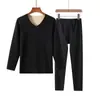 Conjunto de Roupa Íntima Térmica Feminina Sem Costura Ab Surface De Rong Camisa Base Dupla Face Escovada com Fleece Espessado Roupas de Outono Masculinas e Calças