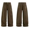 1100 Estilo de calle alto americano unisex de alta gama retro diseño estructurado pantalones de trabajo holgados desgastados para hombre