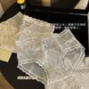 Estilo Francés Estilo Puro Deseo Encaje Plisado Pantalones Bombachos Ropa Interior para Mujer Cintura Media Algodón Bacteriostático Entrepierna Malla Calzoncillos Calados