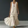 Moda Feminina Nova Verão 2026 Amazon Transfronteiriço Vestido Sem Mangas Cor Sólida Solto Bainha Larga