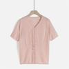 Blusa de verano nueva, fresca, transpirable, de punto jacquard, suave y cómoda, con cuello en V, de manga corta para madres de mediana edad y mayores.