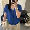Cardigan de Punto Casual de Verano Nuevo, Único, de Cuello V, Manga Corta, Lyocell Tencel Lino, Lujo Ligero, Top para Mujer