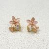 Brincos de zircônia rosa com gotas de óleo de luxo leve e fresco em estilo japonês e coreano, banhados a cobre, ouro verdadeiro 18K, joias