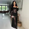 Comercio Exterior Moda Femenina Europea y Americana Elegante Encaje Patchwork Hombros Descubiertos Abertura Manga Larga Fruncido Vestido Largo