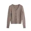 21/9 Novedades de OtoñoSuéter Cardigan de Punto Trenzado Fresco de Otoño Reductor de Edad de Manga Larga con Cuello en V para Mujer F1300