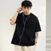 Camiseta de Manga Corta de Algodón Puro de Peso Pesado 320g, Cuello Redondo Holgado, Estilo Moderno para Hombre, Disponible en Blanco, Negro y Azul Marino