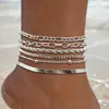 Conjunto de tres piezas de cadena de serpiente plana retorcida de estilo bohemio transfronterizo europeo y americano para mujer, traje playero multicapa de verano