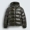 Jaqueta de Algodão com Capuz Estilo Europeu e Americano para Homens Jaqueta Casual de Inverno com Zíper e Bolsos Jaqueta Corta-Vento com Capuz Brilhante Casaco de Algodão