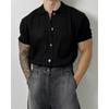 Camiseta de malha de lapela fina de verão, manga curta, masculina, solta, moderna, versátil, cor pura, acessível, luxuosa, casual, meia manga, cardigan