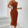 Chaleco de Color Sólido con Cuello Redondo para Mujer Transfronterizo Vestido sin Mangas de Cuello Halter Rayas de Punto Tejidas Color Macarrón Europeo y Americano Amazon