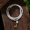 Nuevo Pulsera Verde Tianshan de Tres Círculos Estilo Chino para Mujer con Colgante de Calabaza y Loto, Estilo de Collar Fresco Sencillo de Nicho