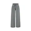Pantalones Grises de Pierna Ancha con Cintura de Encaje Drapeado para Mujer, Nuevo Estilo Otoño 2026, Pantalones Casuales Holgados con Cordón Adelgazantes