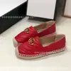 Versión Alta G Casa Bordado Estampado Zapatos de Pescador Otoño 2024 Suela de Goma Tejida Piel Boca Baja Casual Zapatos para Mujer