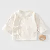 Bebê Recém-Nascido Primavera e Outono 0-3 Meses Algodão Puro Roupas para Recém-Nascidos, Camisa de Algodão Puro Manga Longa Ajustada, Classe A Sem Costura com Amarração nas Costas Meio Costas