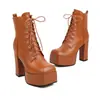 Botas versátiles para mujer 34-48 otoño e invierno transfronterizas puntera cuadrada de corte bajo de cuero color liso cremallera lateral tacón alto botas Martin para mujer
