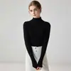 Suéter feminino de cashmere de alta qualidade pronto para usar com gola alta empilhada, macio e quente, gola alta, caimento justo, base de lã tricotada