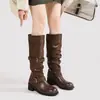 Botas Caídas con Hebilla y Tacón Grueso, Nuevas Botas de Media Caña Vintage Desgastadas Otoño 2025, Botas de Trabajo Nicho Estilo Coreano para Mujer