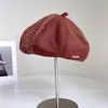 Boina de Lana a Cuadros Colorblock para Mujer Moda Otoño Invierno Versátil Gorro de Pintor Protección contra el Frío Calidez Temperamento Gorro Calabaza Tendencia