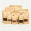 Bolsa de Papel Kraft Auto-sellante Bolsa con Cremallera para Frutos Secos Té Comida Ventana Translúcida Bolsa de Papel Kraft Impresible