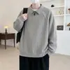 Primavera y Otoño Nuevo Retro Americano Casual Tela Jacquard Falso Dos Piezas Estilo Old Money Pecho Semiabierto Manga Raglán Sudadera con Capucha de Solapa