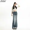 Calça Jeans Skinny com Barra Levemente Flare para Mulheres, Tendência Outono e Inverno, Novo Estilo Retro, Cintura Alta, Calça de Veludo com Efeito Emagrecedor, Calça Ferradura