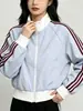 Sudadera de estilo coreano de moda con bloques de color y tres rayas, cuello alto, para mujer, nueva chaqueta deportiva tipo béisbol con bloques de color para primavera y otoño, para exteriores