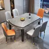 Conjunto de mesa de jantar e cadeiras de ardósia para apartamentos pequenos, mesa de jantar simples para uso doméstico, mesa de jantar de madeira maciça, mesa redonda extensível e dobrável