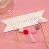 Decoración de Pastel para Hornear Feliz Cumpleaños Bola de Pelo Borla Decoración Inserto Banquete Fiesta Mesa de Postres Enchufe