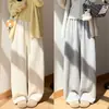 Calça de Cashmere Off-White com Pernas Curvas para Mulheres, Novo Estilo Primavera e Outono 2025, Calça Casual Reta de Cintura Alta para Petite, Pernas Largas para Outono e Inverno
