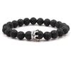 Pulsera de Piedra Natural Corona de Circonita Microincrustada Turquesa Blanca Piedra Volcánica Ágata Cuentas de Buda Par de Pareja Pulsera Elástica