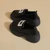 Mocasines de suela gruesa de primavera para mujer, estilo británico primavera/otoño 2026, tacón grueso de strass, zapatos de cuero negro, zapatos de plataforma para aumentar la altura