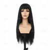 Peluca larga recta negra con flequillo, estilo cool subcultural, disfraz de cosplay para Halloween y convención de cómics, en stock