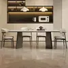 Mesa de Comedor de Piedra Sinterizada Blanca Pura Base de Soporte Completo Mesa de Comedor Rectangular Lujo Ligero Moderno Minimalista Diseñador Mesa de Comedor de Acero Inoxidable