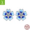Aretes de botón de flor goteando con degradado azul de Amazon Supply para mujer, dulces retro, aretes de plata esterlina 925 SCE1513
