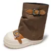 Botas cortas de mujer de moda con suela gruesa, nuevo estilo vintage para aumentar la altura verano 2026, adecuadas para faldas, botas versátiles de suela blanda estilo bootcut