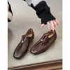 Sapatos Mocassins Vintage Chuyuji Estilo Old Money com Pregas para Mulheres, Sapatos de Couro Versáteis com Salto Grosso para Commuter Britânico