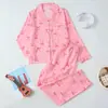 Cardigan Pajama de Bolhas Amassadas para Comércio Exterior Transfronteiriço para Mulheres, Manga Longa e Calça Longa Respirável Casual Roupa de Casa Conjunto Simples Estampado