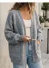 Cardigan de Punto Holgado de Punto de Lana para Mujer, Estilo Nuevo Otoño e Invierno Transfronterizo Europeo y Americano, Chaqueta Suéter Gris, Top Versátil de Manga Larga a la Moda