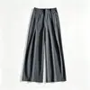 Calça Social Cinza Ampla de Corte Reto para Mulheres, Design Outono e Inverno 2026, Calça Casual Ampla de Tencel com Duas Pregas Estendida