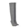 Botas de Invierno 2019 Nuevas Europeas y Americanas Punta Fina para Mujer Botas de Caballero Leopardo Tallas Grandes 40-48 Tacón Alto Botas Altas hasta la Rodilla Botas de Comercio Exterior
