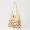 Nova Bolsa de Palha Trançada Grande Capacidade Vazada para Mulheres Férias na Praia Bolsa Balde de Praia Bolsa de Mão Coração Romântico