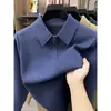 Venta al por mayor transfronteriza de suéteres gruesos de punto con cuello de solapa y media cremallera para hombres de mediana edad, nuevo jersey cálido de capa base para otoño e invierno